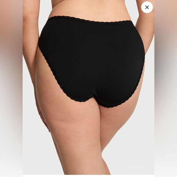 Victoria’s Secret THE LACIE Lace-Trim Cotton High-Leg Brief Panty Black NWT - Picture 2 of 12